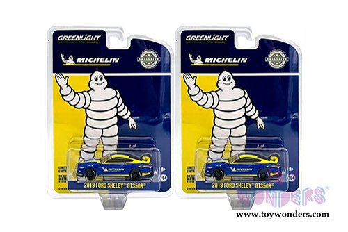 Greenlight - Ford Shelby GT350R Michelin Tires (2019, 1/64 scale diecast model car, Blue/Yellow) 30186/48