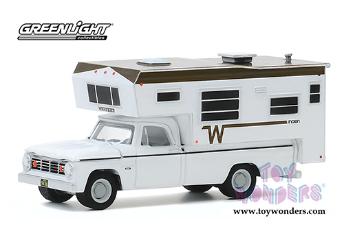 Greenlight - Dodge D-100 with Winnebago Slide-In Camper (1966, 1/64 scale die cast model car, White/Brown) 30189/48