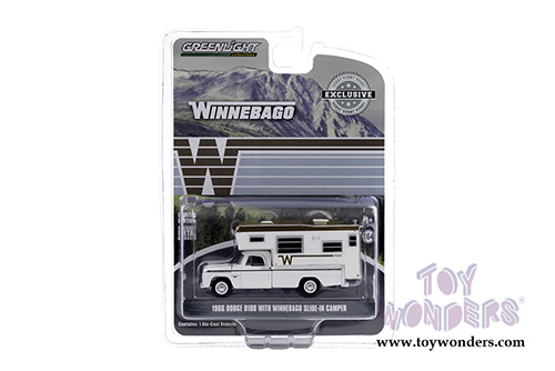 Greenlight - Dodge D-100 with Winnebago Slide-In Camper (1966, 1/64 scale die cast model car, White/Brown) 30189/48