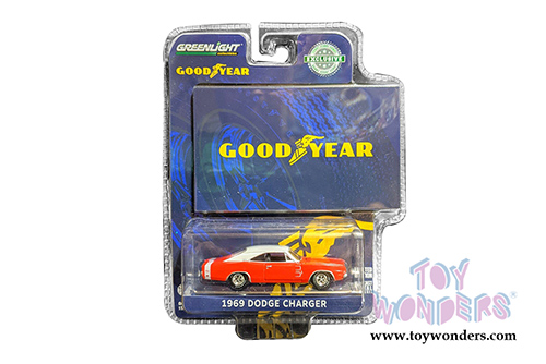 Greenlight - Dodge Charger Wide Boots GT "The low, wide look of action from Goodyear" BFGoodrich Vintage Ad Car (1969, 1/64 scale diecast model car, Red/White) 30196/48