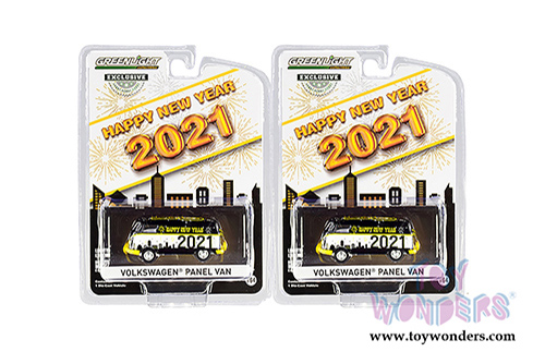  Greenlight - Volkswagen Type 2 Panel Van "Happy New Year 2021" (1/64 scale diecast model car, Black/White) 30222/48