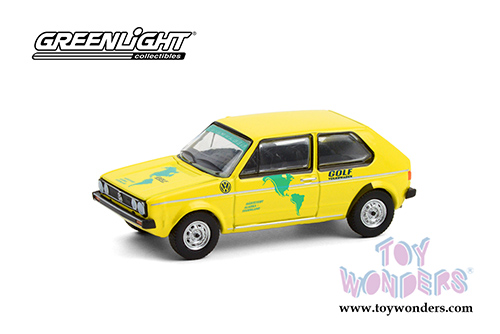 Greenlight - Volkswagen Golf Mk1 - Hartetest Alaska-Feuerland Alaska, USA to Tierra Del Fuego, Argentina Car #1 (1974, 1/64 scale diecast model car, Yellow) 30238/48
