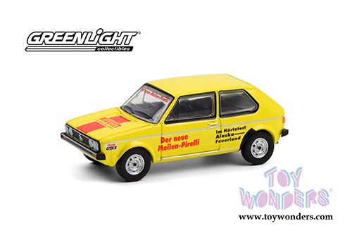 Greenlight - Volkswagen Golf Mk1 - Hartetest Alaska-Feuerland Alaska, USA to Tierra Del Fuego, Argentina Car #2 (1974, 1/64 scale diecast model car, Yellow) 30239/48