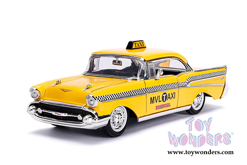 Jada Toys - Metals Die Cast | Chevy&reg; Bel Air&reg; Taxi with Deadpool&trade; Diecast Figure (1957, 1/24, diecast model toy, Yellow) 30290