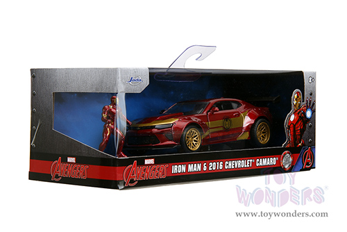 Jada Toys - Hollywood Rides | Marvel Avengers Chevrolet® Camaro® with Iron Man Diecast Figure (2016, 1/32 scale diecast model car, Red/Gold) 30309