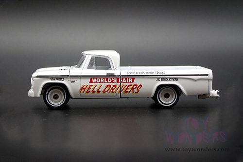 Greenlight - Dodge D-100 Pickup Truck Hell Drivers - "New York World’s Fair" (1964-1965) (1966, 1/64 scale diecast model car, White) 30331/48