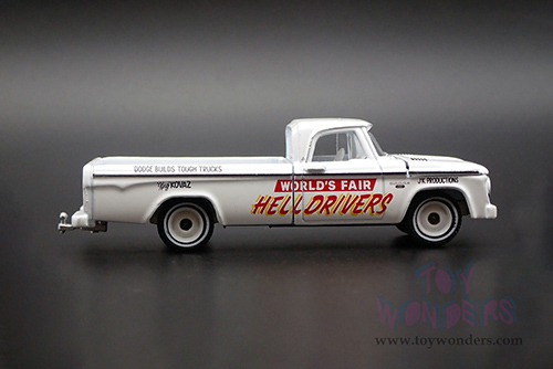 Greenlight - Dodge D-100 Pickup Truck Hell Drivers - "New York World’s Fair" (1964-1965) (1966, 1/64 scale diecast model car, White) 30331/48
