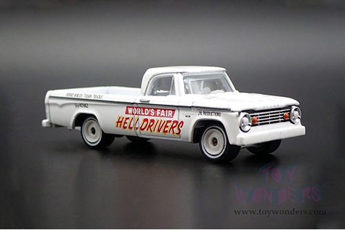 Greenlight - Dodge D-100 Pickup Truck Hell Drivers - "New York World’s Fair" (1964-1965) (1966, 1/64 scale diecast model car, White) 30331/48