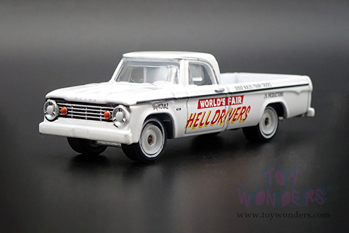 Greenlight - Dodge D-100 Pickup Truck Hell Drivers - "New York World’s Fair" (1964-1965) (1966, 1/64 scale diecast model car, White) 30331/48