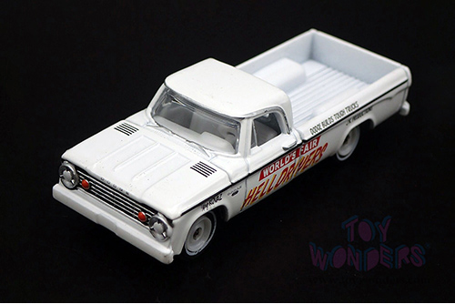 Greenlight - Dodge D-100 Pickup Truck Hell Drivers - "New York World’s Fair" (1964-1965) (1966, 1/64 scale diecast model car, White) 30331/48