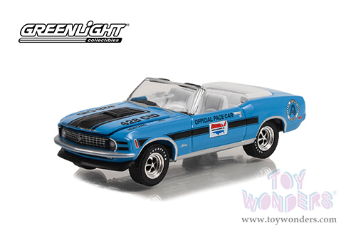 Greenlight - Ford Mustang Mach 1 428 Cobra Jet Convertible - Atlanta International Raceway Official Pace Car (1970, 1/64 scale diecast model car, Blue with Black stripes) 30363/48