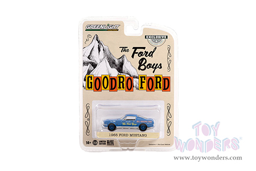 Greenlight - Ford Mustang Fastback - "The Ford Boys" Bill Goodro Ford, Denver, Colorado (1965, 1/64 scale diecast model car, Blue) 30366/48