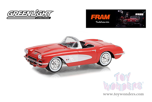 Greenlight - Chevrolet&reg; Corvette FRAM Oil Filters "Trusted Since 1934" (1958, 1/64 scale diecast model car, Red with White) 30388/48