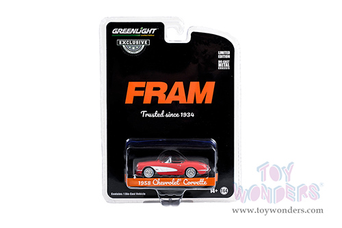 Greenlight - Chevrolet&reg; Corvette FRAM Oil Filters "Trusted Since 1934" (1958, 1/64 scale diecast model car, Red with White) 30388/48