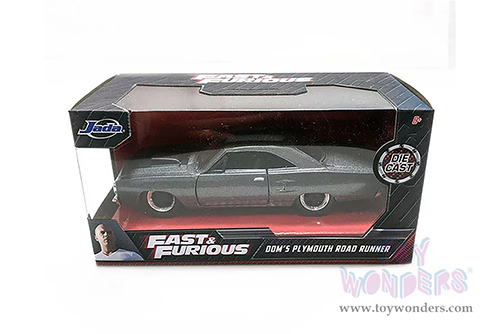 Jada Toys Fast & Furious - Dom's Plymouth Road Runner Hardtop (1970, 1/32 scale diecast model car, Dark Gray) 30746