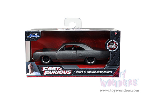 Jada Toys Fast & Furious - Dom's Plymouth Road Runner Hardtop (1970, 1/32 scale diecast model car, Dark Gray) 30746