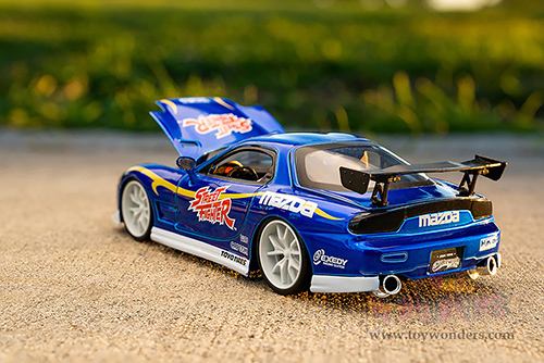 Jada Toys - Hollywood Rides | Mazda RX-7 with Chun-Li Diecast Figure "Street Fighter" (1993, 1/24, diecast model car, Blue) 30838