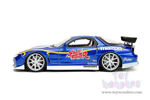 Jada Toys - Hollywood Rides | Mazda RX-7 with Chun-Li Diecast Figure "Street Fighter" (1993, 1/24, diecast model car, Blue) 30838