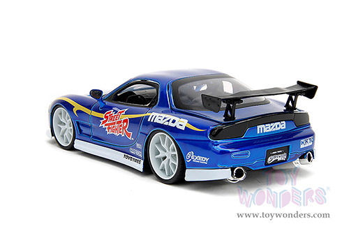 Jada Toys - Hollywood Rides | Mazda RX-7 with Chun-Li Diecast Figure "Street Fighter" (1993, 1/24, diecast model car, Blue) 30838