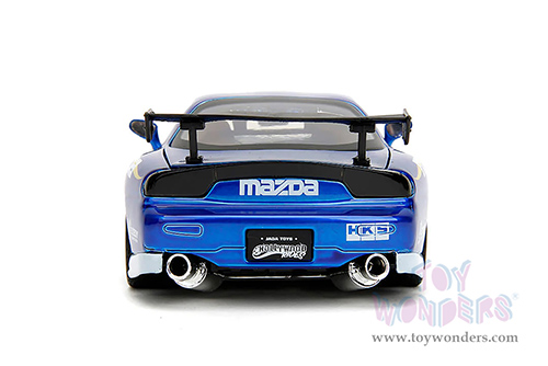 Jada Toys - Hollywood Rides | Mazda RX-7 with Chun-Li Diecast Figure "Street Fighter" (1993, 1/24, diecast model car, Blue) 30838
