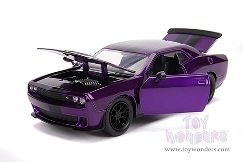 Jada Toys Bigtime Muscle - Dodge Challenger SRT Hellcat (2015, 1/24 scale diecast model car, Purple with Black Stripes) 31063