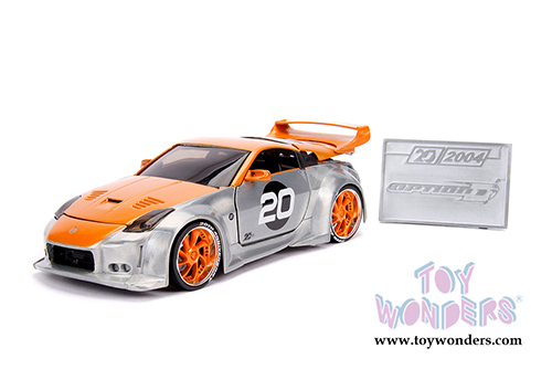 Jada Toys - 20th Anniversary | Option D Nissan 350Z Hardtop (2003, 1/24, diecast model car, Raw Metal/Orange) 31071