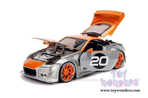 Jada Toys - 20th Anniversary | Option D Nissan 350Z Hardtop (2003, 1/24, diecast model car, Raw Metal/Orange) 31071