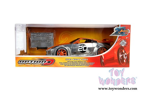 Jada Toys - 20th Anniversary | Option D Nissan 350Z Hardtop (2003, 1/24, diecast model car, Raw Metal/Orange) 31071