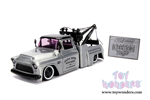 Jada Toys - 20th Anniversary | Kustom Kings Chevrolet&reg; Stepside&trade; Tow Truck (1955, 1/24, diecast model car, Raw Metal/Black) 31087