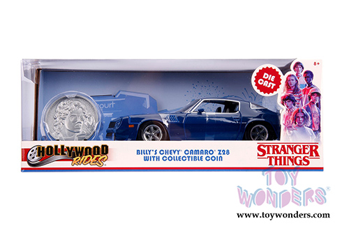 Jada Toys - Metals Die Cast - Hollywood Rides | Stranger Things Billy's Chevy® Camaro® Z28 with Collectible Coin (1/24, diecast model car, Dark Blue) 31110