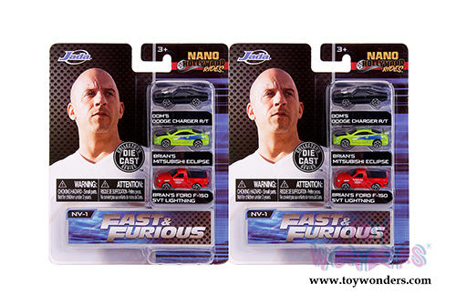Jada Toys Nano Hollywood Rides | Fast & Furious 3-Pack (1/65, diecast model car, Asstd.) 31123