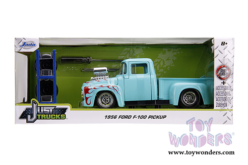Jada Toys Just Trucks - Ford F-100 Pickup Truck with Extra Wheels (1956, 1/24 scale diecast model car, Turquoise w/Flames) 31542