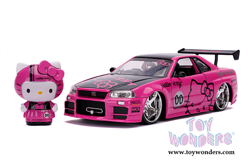 Jada Toys - Hollywood Rides | Nissan Skyline GT-R (BNR34) with Hello Kitty&trade; figure (2002, 1/24, diecast model car, Pink/Black) 31613