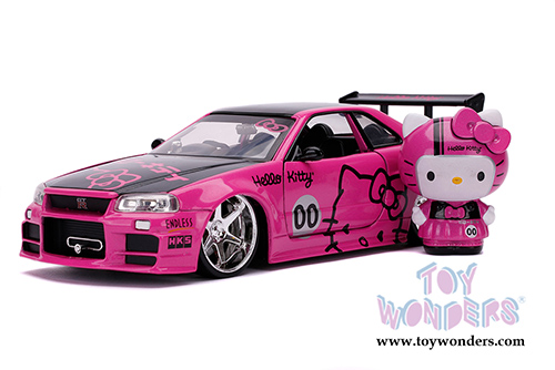 Jada Toys - Hollywood Rides | Nissan Skyline GT-R (BNR34) with Hello Kitty&trade; figure (2002, 1/24, diecast model car, Pink/Black) 31613