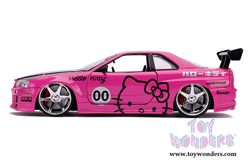 Jada Toys - Hollywood Rides | Nissan Skyline GT-R (BNR34) with Hello Kitty&trade; figure (2002, 1/24, diecast model car, Pink/Black) 31613