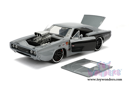 Jada Toys Bigtime Muscle | Dodge Charger R/T with Blower Hardtop (1970, 1/24 scale diecast model car, Glossy Gray) 31668