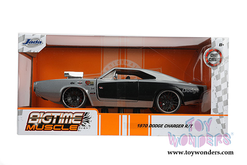 Jada Toys Bigtime Muscle | Dodge Charger R/T with Blower Hardtop (1970, 1/24 scale diecast model car, Glossy Gray) 31668