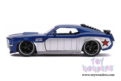 Jada Toys - Hollywood Rides | Marvel Avengers Winter Soldier Ford Mustang Boss (1970, 1/32 scale diecast model car, Blue/Silver) 31745