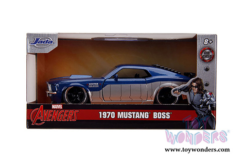 Jada Toys - Hollywood Rides | Marvel Avengers Winter Soldier Ford Mustang Boss (1970, 1/32 scale diecast model car, Blue/Silver) 31745