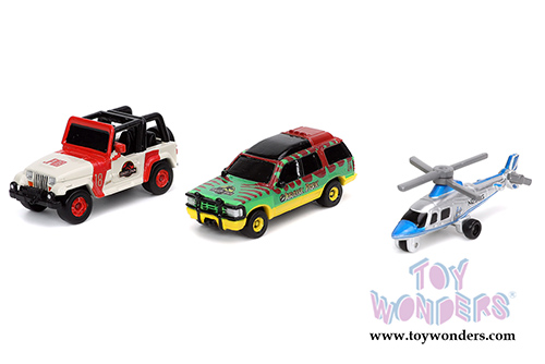 Jada Toys Nano Hollywood Rides | Jurassic World 3-Pack (1/65, diecast model car, Asstd.) 31955