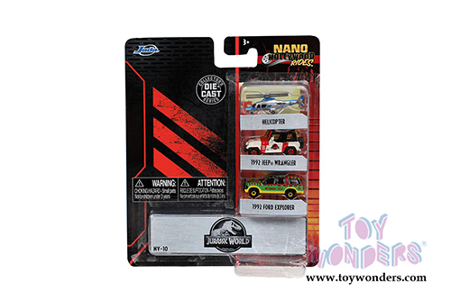 Jada Toys Nano Hollywood Rides | Jurassic World 3-Pack (1/65, diecast model car, Asstd.) 31955