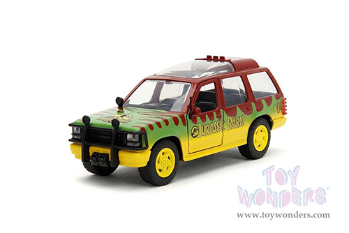 Jada Toys - Hollywood Rides | Ford Explorer "Jurassic Park" (1993) Movie 30th Anniversary (1/32 scale diecast model car, Red/Yellow/Green) 31956/24