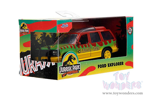 Jada Toys - Hollywood Rides | Ford Explorer "Jurassic Park" (1993) Movie 30th Anniversary (1/32 scale diecast model car, Red/Yellow/Green) 31956/24