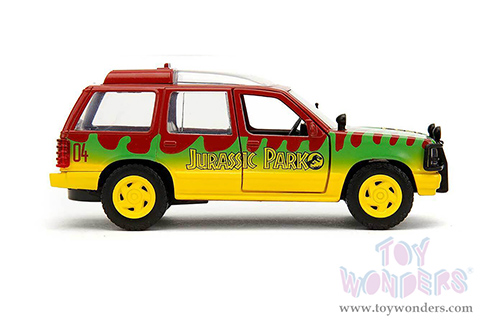 Jada Toys - Hollywood Rides | Ford Explorer "Jurassic Park" (1993) Movie 30th Anniversary (1/32 scale diecast model car, Red/Yellow/Green) 31956/24