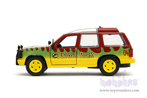 Jada Toys - Hollywood Rides | Ford Explorer "Jurassic Park" (1993) Movie 30th Anniversary (1/32 scale diecast model car, Red/Yellow/Green) 31956/24