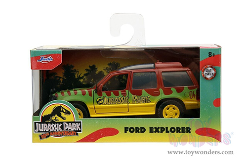 Jada Toys - Hollywood Rides | Ford Explorer "Jurassic Park" (1993) Movie 30th Anniversary (1/32 scale diecast model car, Red/Yellow/Green) 31956/24