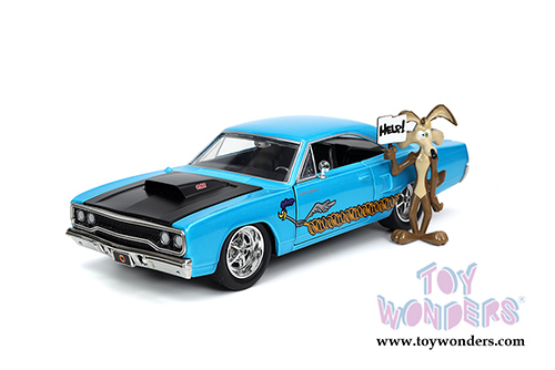 Jada Toys - Looney Toons | Plymouth Road Runner with Wile E. Coyote Figure (1970, 1/24, diecast model car, Blue/Black) 32038/4