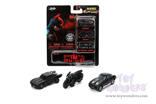 Jada Toys Nano Hollywood Rides | The Batman 2022 Batmobiles 3-Pack (1/65, diecast model car, Asstd.) 32043