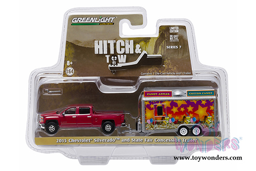 Greenlight - Hitch & Tow Series 7 - 2015 Chevrolet Silverado with State Fair Concession Trailer (1/64 scale diecast model car, Red) 32070A/48