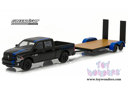 Greenlight - Hitch & Tow Series 7 - 2015 RAM 1500 MOPAR Edition and Flatbed Trailer (1/64 scale diecast model car, Black) 32070C/48